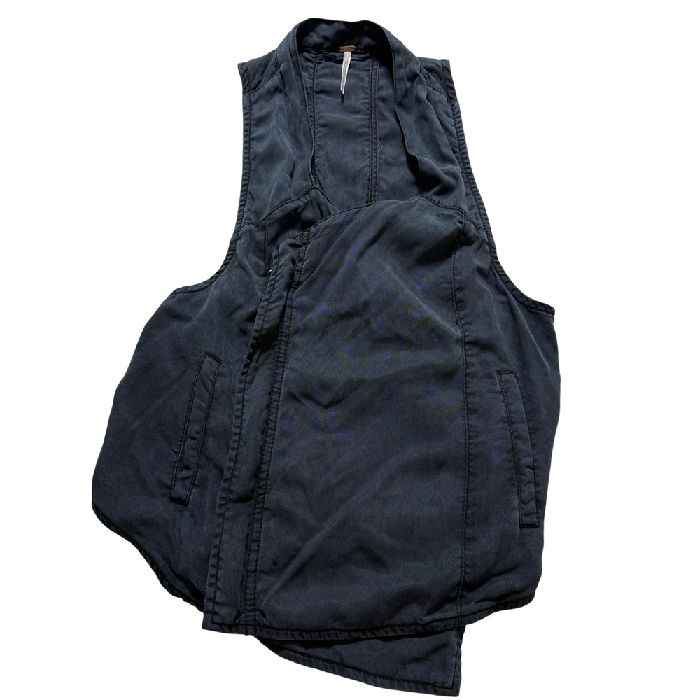 Free People Open Back Moto Vest Women XS Navy Blue Asymmetric Zip Pockets - Picture 2 of 8